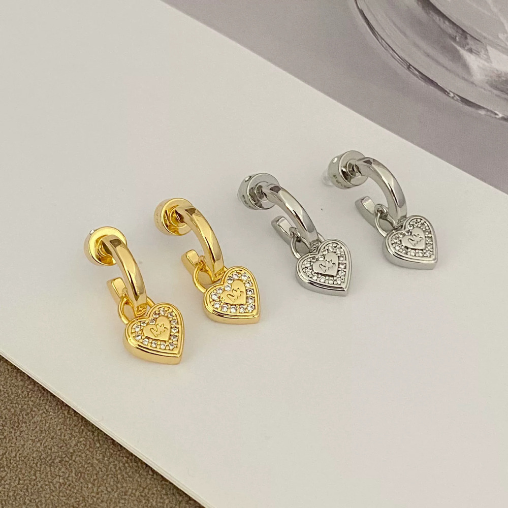 Tory Burch Micro Pave Zircon Drop Heart Earrings Geometric Vintage